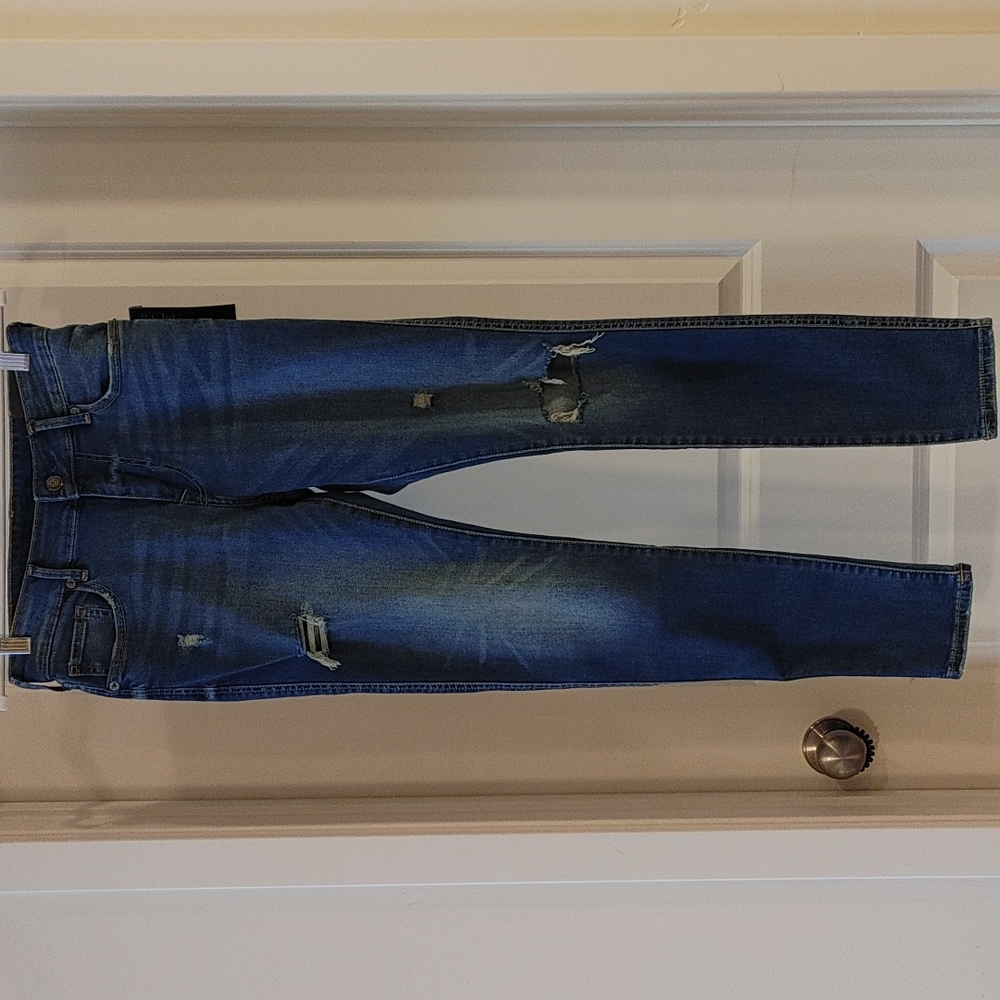 Dark wash distressed jeans